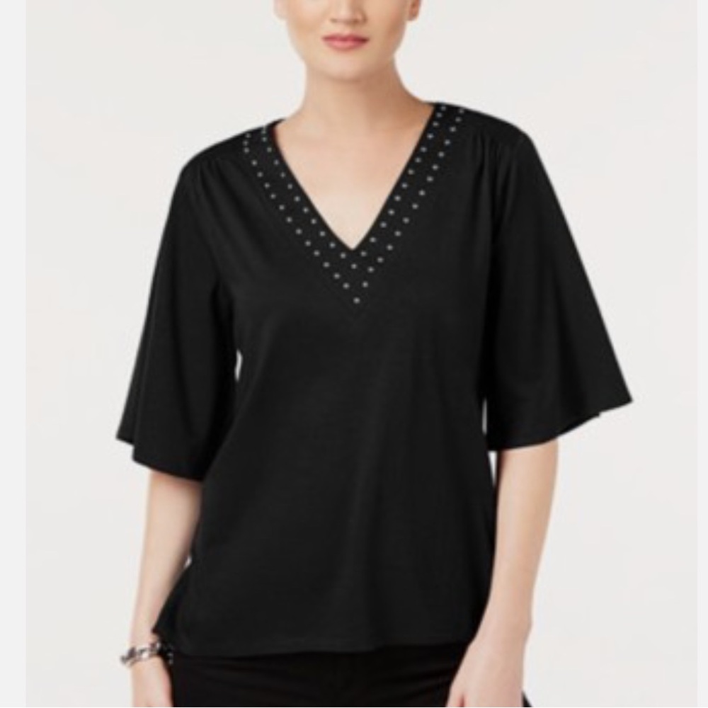 Michael Kors Black V-Neck Studded Blouse